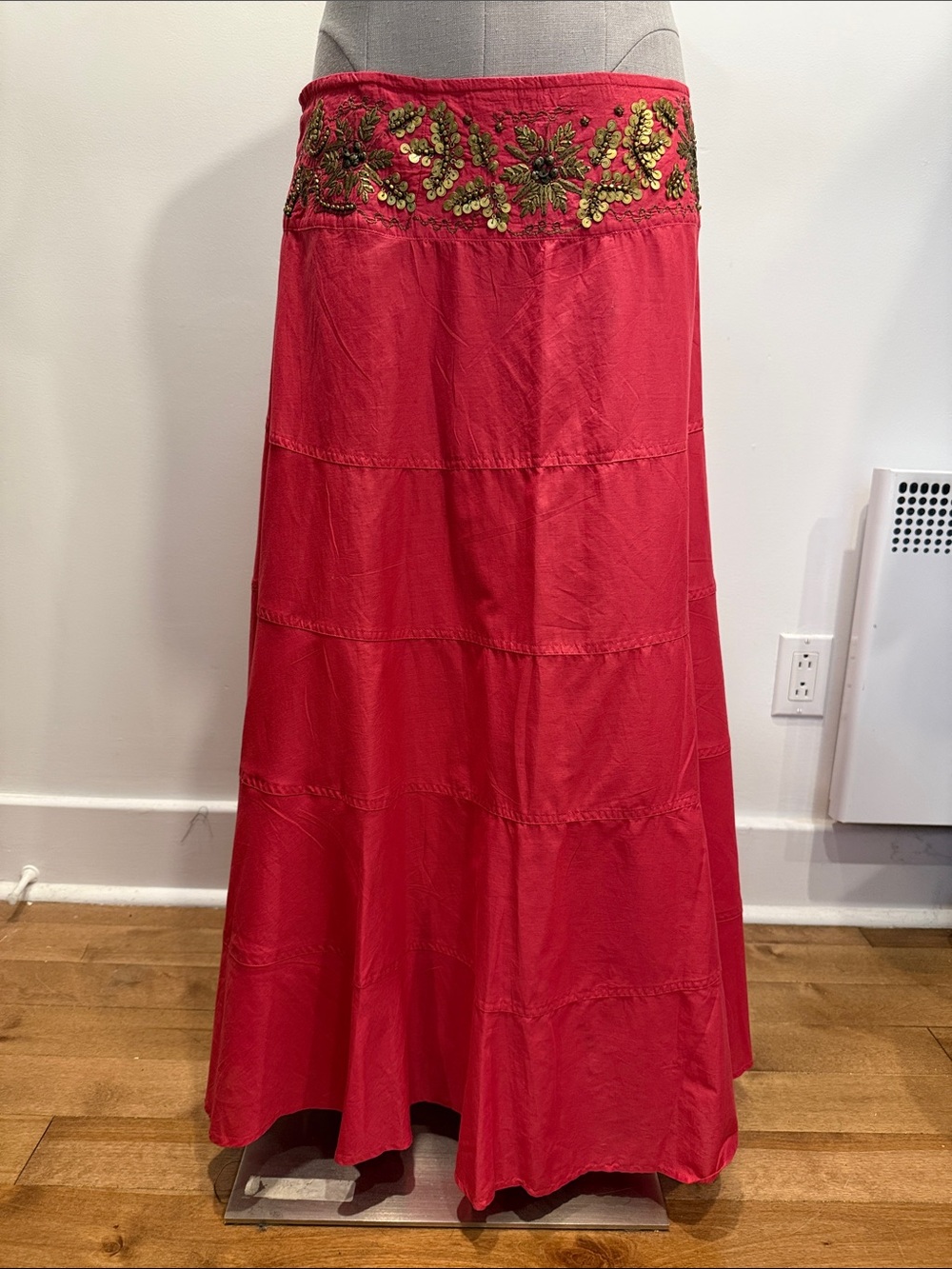 Simons Embellished Coral Pink Maxi Skirt Large Boho Glam